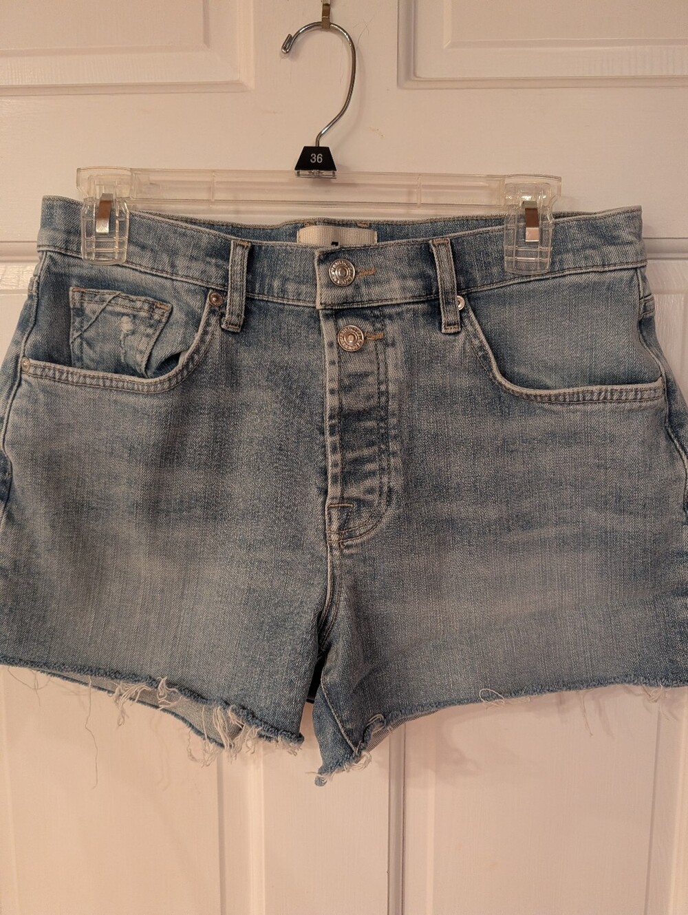 Women's 7 For All Mankind MONROE Light Blue Denim Button Fly Cutoff Shorts Sz 28